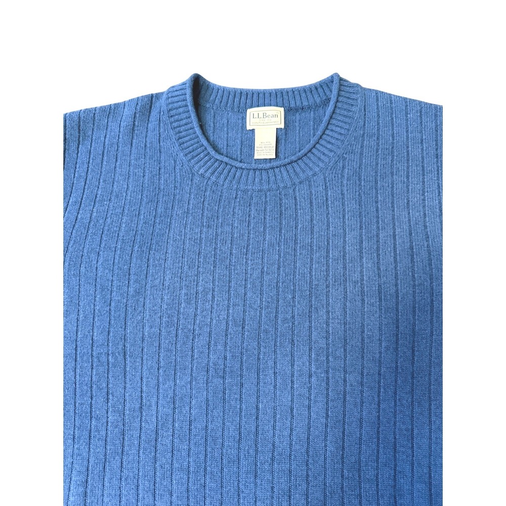LNWOT LL Bean Wool Cashmere Sweater Mens XXXL Blue Wide Ribbed Crewneck 3XL